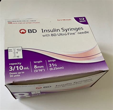 BD Insulin Syringes Half Unit Scale Ultra-Fine™ Needle 31G 0.3cc 5/16" (8mm) BD Item # 328440 ...