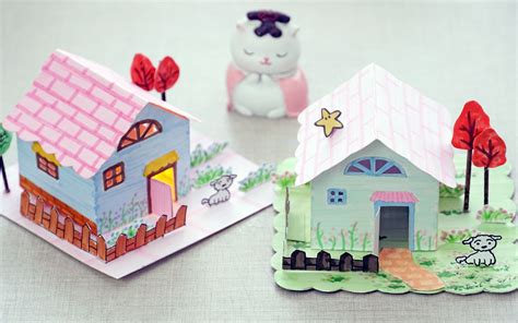 卡纸做小房子手工制作,用纸盒子做手工小房子,手工制作小房子_大山谷图库