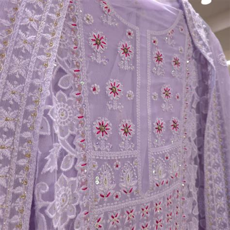 Gorgeous Lavender applic work Georgette Kurta - Square Neck Concept ...