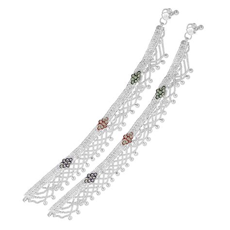 Nakabh Indian Traditional White Metal Anklets Payal Pair for Women ...
