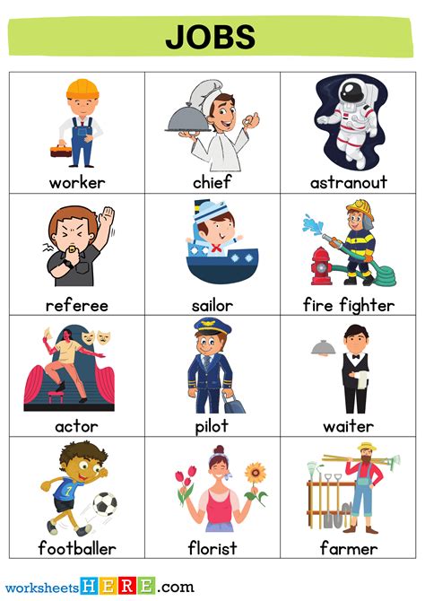 +55 Jobs and Occupations Names with Pictures Flashcards PDF Worksheets ...