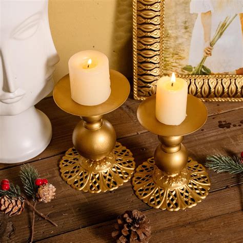 Amazon.com: Set of 2 Gold Candlestick Holders Taper Candle Holders for ...