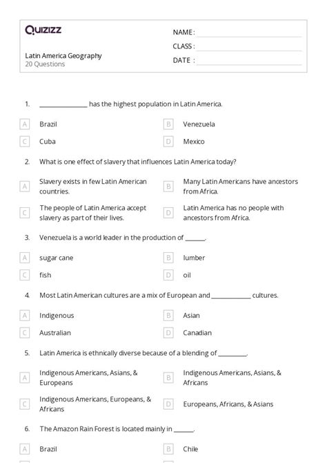 50+ countries in south america worksheets for 6th Class on Quizizz ...