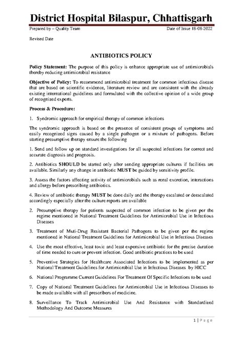 Antibiotics policy - jknk - Prepared by – Quality Team Date of Issue 18 ...