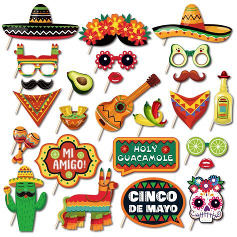 Lide Road 25Pcs Mexican Fiesta Photo Booth Props Cinco De Mayo ...
