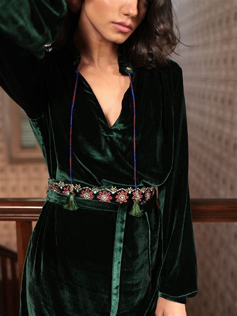 SILVIA SHIRT DRESS WITH EMBROIDERED BELT In SILK VELVET