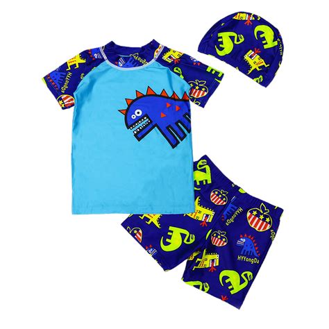 MEZZALL Toddler Swimsuit Boy 3 Piece Boys Swim Set Short Sleeve Boys ...