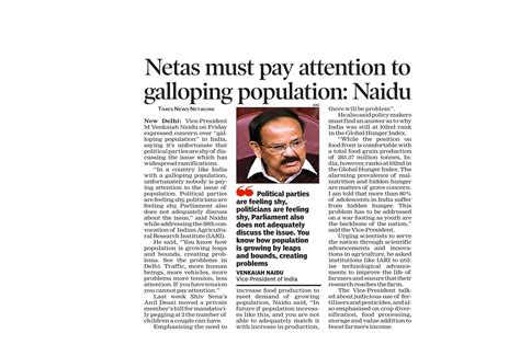 Times of India, New Delhi Saturday, 15th February | ICAR