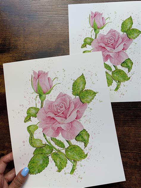 Pink Rose Watercolor Painting: Floral Wall Art Print - Etsy