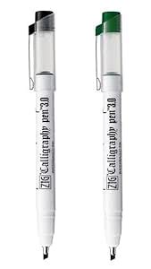 Zig Kuretake Calligraphy Pen 3.0 Oblique Tip Black, Green 2 Color Set ...