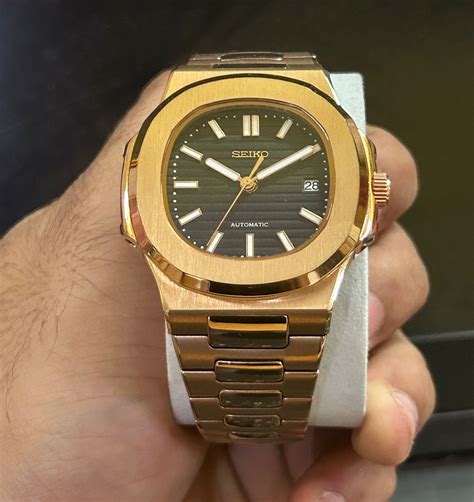 Special Seiko Patek Nautilus Rose Gold Homage Mod Watch – India Mods Watch