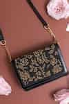 Buy Black Embroidered Gayatri Floral Flap Bag With Sling by The Leather ...