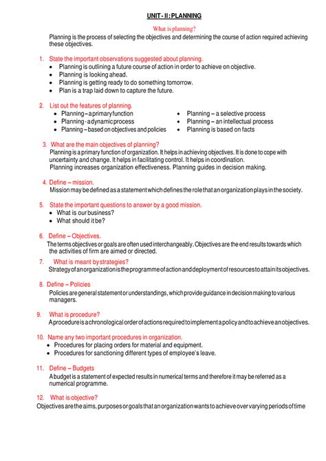 Planning 6 - it is lecture notes and questions and answers. - UNIT - II ...