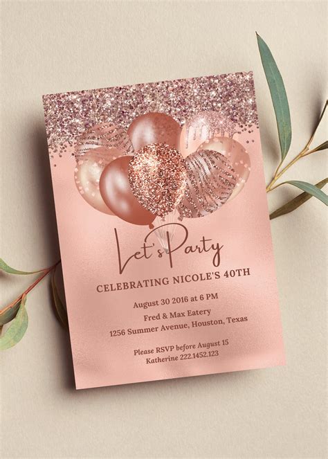 pink and gold invitation template free