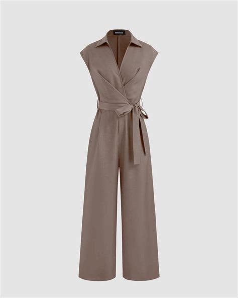 Collar Jumpsuit With Pockets And Belt In Brown - Littlebox India