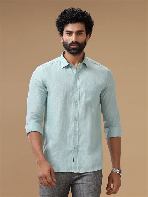 Men Pure Linen Blue Shirt L105