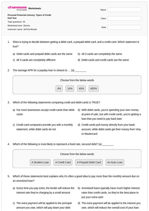 50+ Amortization worksheets for Class 9 on Wayground | Free & Printable