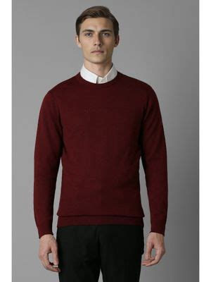 Buy Louis Philippe Men Maroon Embroidered Crew Neck Full Sleeves ...