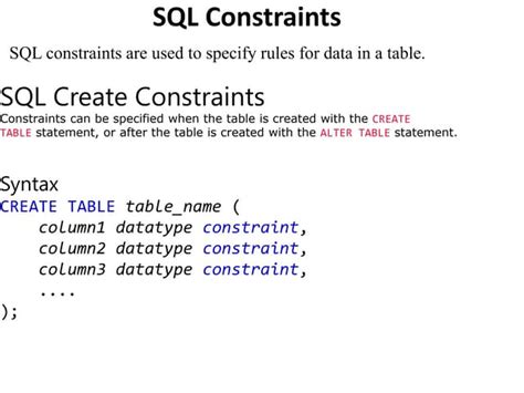 Image result for SQL Table Structure Constraints