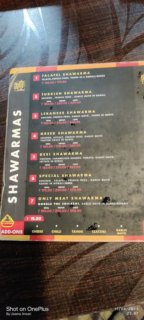 Menu at Sultanate of Shawarma, Mumbai