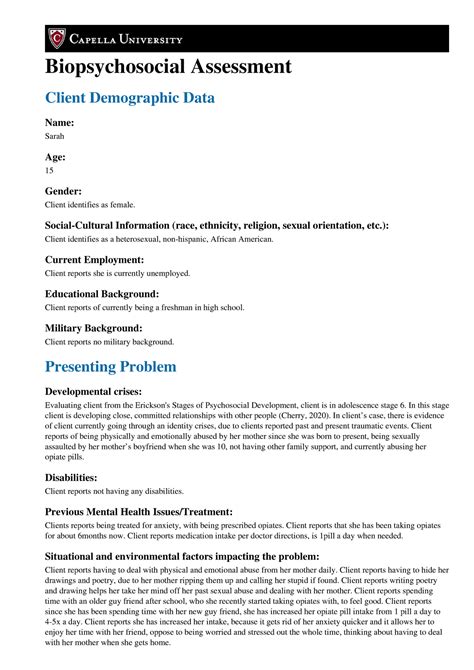Free Printable Biopsychosocial Assessment