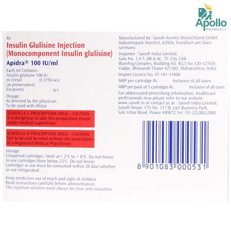 Apidra 100IU Cartridge 3 ml | Uses, Side Effects, Price | Apollo Pharmacy