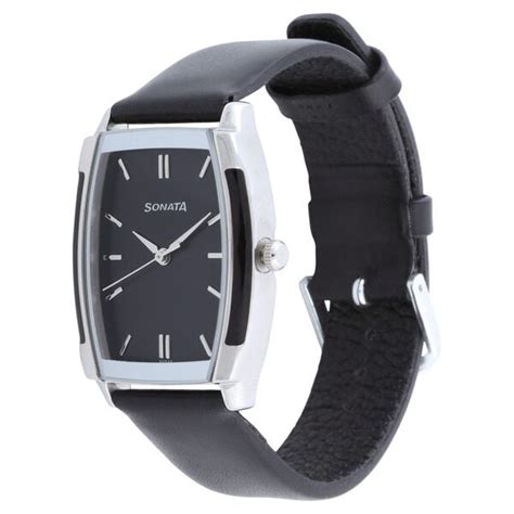 Buy Online Sonata Quartz Analog Black Dial Leather Strap Watch for Men ...
