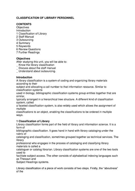 Classification OF Library Personnel - CLASSIFICATION OF LIBRARY ...