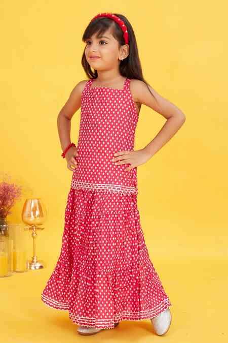Buy Red Cotton Polka Dot Print Tunic With Skirt For Girls by Maaikid ...