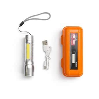 Rechargeable LED Flashlight, Silver, USB Charging Cable, Wrist Lanyard ...