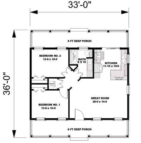 Cottage Style House Plan - 2 Beds 1 Baths 792 Sq/Ft Plan #44-268 ...