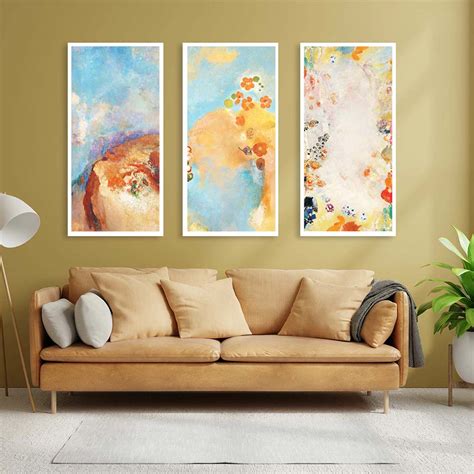 Shop Set of 3 Abstract Floral Canvas Painting online at Krutik