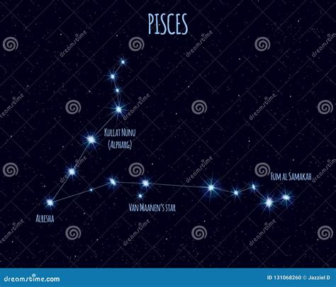 Pisces Constellation, Vector Illustration with the Names of Basic Stars ...