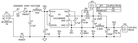 UCC28880EVM-616: 13 or 5V @ 100mA, 85 ~ 265VAC in
