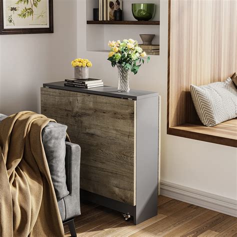 Folding Dining Table, Drop Leaf Dining Table with 6 Wheels and 2-Layer ...