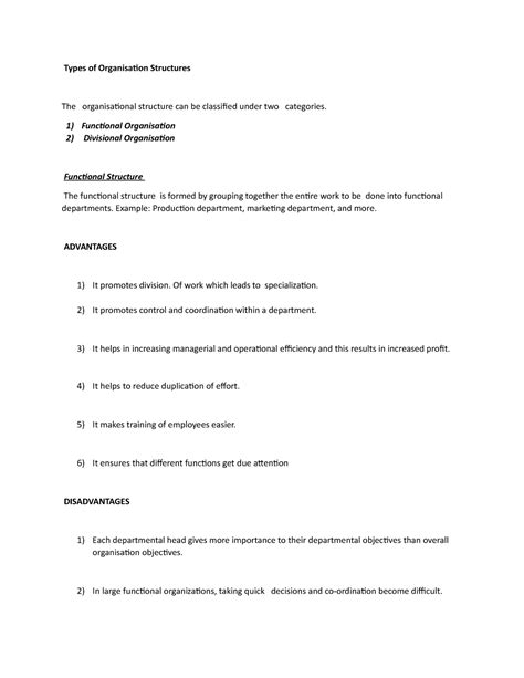Organization Structure - Types of Organisation Structures The 1 ...
