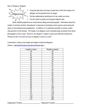 Fillable Online How to Weigh an Alligator Using the data below develop ...