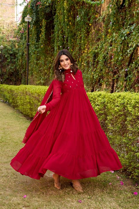 Pink Designer Marble Foil Work Flared Dress Set