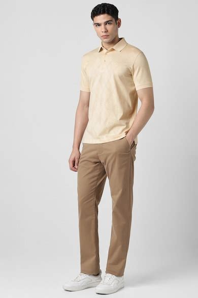 Buy Men Beige Textured Polo Neck T-shirt Online - 39953953 | Van Heusen