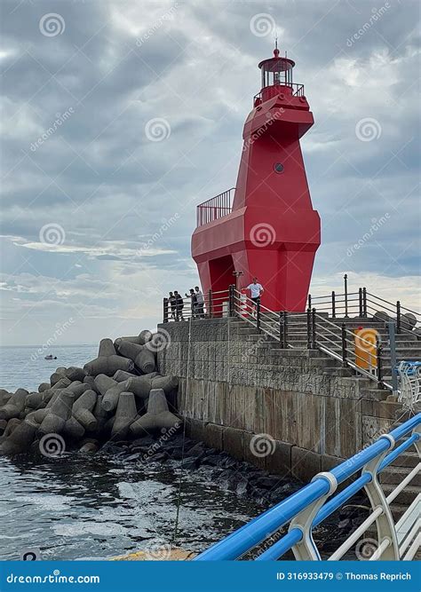 South Korea - Jeju Island - Red Horse Lighthouse Editorial Stock Image - Image of jetty, harbour ...