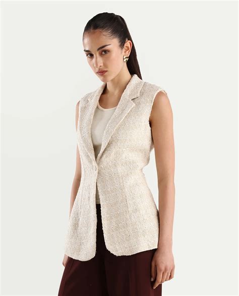 Rareism Women's Vadzai Beige Polyester Blend Lapel Neck Plain Sleevele