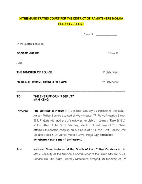 Unlawful Arrest Summons Template - Case No: ______________ - Studocu