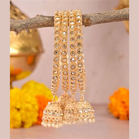 Wedding Chuda Gold Plated Austrian Stone And Pearl Bangles Set ...