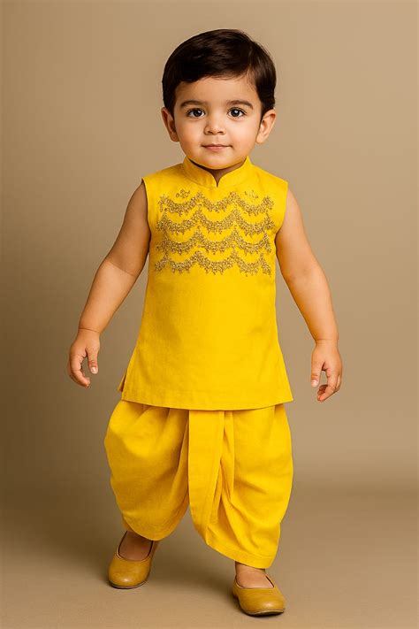 Pre Order: Yellow Embroidered Kurta with Dhoti – Who Wore Whhat
