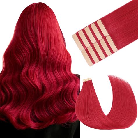 Amazon.com : MAXITA Tape in Hair Extensions Human Hair Red Hair ...