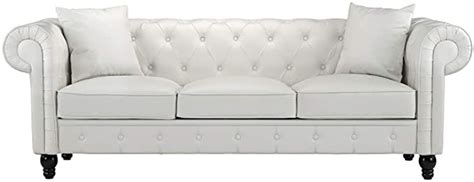 UNIQUE ART 3 Seater Chesterfield Sofa Leatherette Tufted Sofa for Home ...