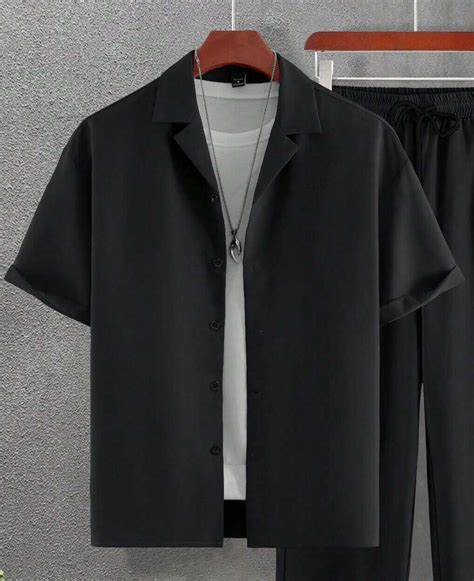 Men's Black Solid Color Lapel Neck Short Sleeve Shirt – Roar Fox