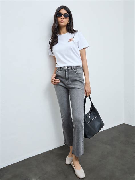 Buy LOV Grey Faded Bootcut High-Rise Jeans from Westside