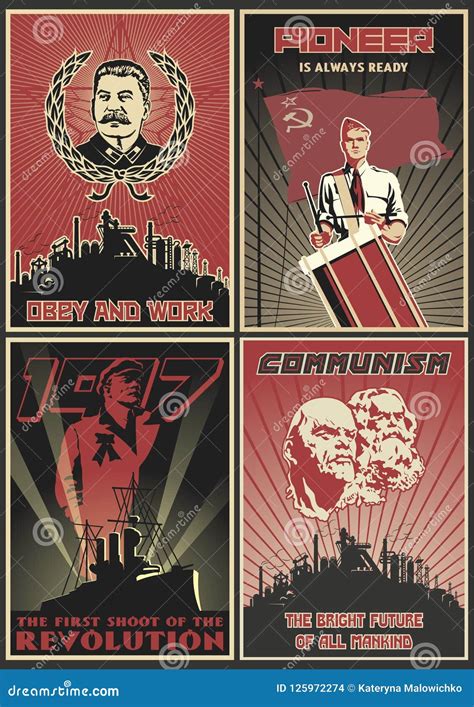 Set of Soviet Propaganda Posters Stock Illustration - Illustration of ...
