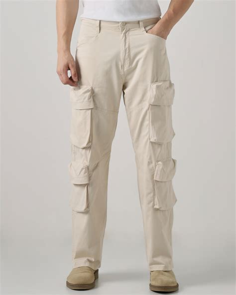 Buy Off White Ultra Loose Fit Cotton Cargos Online at Muftijeans